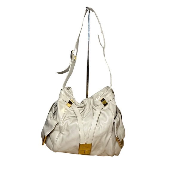 Vintage Michael Kors Ivory Leather and Gold Handbag Handbag Purse - Picture 2 of 16